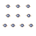 Detailed grid view of 10 gold-plated evil eye charms with blue enamel and crystal accents - 3# Gold Round