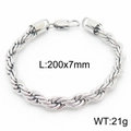 Bracelet chaîne torsadée argentée de 6mm en acier inoxydable, 200mm long et poids 21g - 7mm / Acier / 20cm