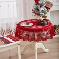 Nappe de Noël en dentelle rouge avec motifs de rennes et de flocons pour la décoration - 100cm Rond / Cadeau De Noël (Rond)