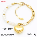 Elegante bracciale di perle con ciondolo a cuore dorato 19x15mm e catena da 200mm - Bracciale Oro / Oro