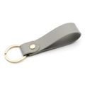 Minimalist grey PU leather keychain with premium gold metal ring and snap button closure - Grey & Gold