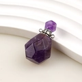 Faceted purple amethyst perfume bottle pendant with metallic screw cap and dual rings - Amethyst Column