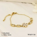Bracciale a maglie in acciaio dorato con cristalli rettangolari e ciondolo a trifoglio - Stile Quadrifoglio (KB182723-HM) / Oro / Bianco Champagne