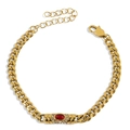 Bracciale cubano dorato con gemma rossa ovale e piccoli cristalli decorativi - Strass Rosso