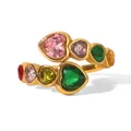 Dettaglio dell'anello aperto in oro 18k con zirconi a cuore multicolore e misure del prodotto - Stile Gemma a Cuore Colorato (HC-R30555-MX)