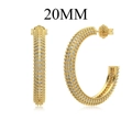 Golden S925 sterling silver C-shaped hoop earrings with 20mm pavé zircon stones - Pave Hoop Earrings(DY110301-S-G-WH#20) / 20mm / Gold White Zirconia