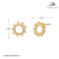 Detailed view of sunburst earrings in 925 sterling silver with size dimensions and weight - 925 Silver / Gold