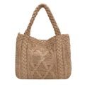 Elegante borsa tote in maglia color cammello con manici intrecciati e texture a rombi - Cachi