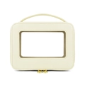 Beige PU leather makeup organizer bag with clear window and gold dual zipper finish - Handbag Style / Ivory