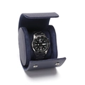 Dark blue PU leather cylindrical watch storage case with button snap closure and interior pillow - 1 Slot Litchi Deep Blue
