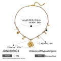 Stainless steel sun and moon pendant necklace with colorful woven rope and dimensions detail - Star Moon Sun Style(JDN0305003)