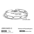 Silver paperclip chain bracelet in stainless steel with waterproof lobster clasp finish - Silver Paperclip Rectangular Link Style (JDB0104003-S)