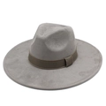 Classic light gray wide brim fedora hat with a dark brown braided decorative band - M (56-59cm) / Grey Suede
