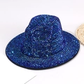 Sparkly navy blue sequined jazz hat with rhinestone finish in a classic vintage fedora style - M (56-58cm) / Royal Blue Rhinestone