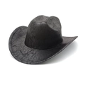 Détail d'un chapeau de cow-boy vintage en similicuir noir avec texture marbrée et bord incurvé - M(56-58cm) / Noir