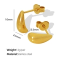 Gold stainless steel teardrop stud earrings with size measurements and 1.1g weight info - Gold (Small/EH17)