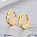 Titanium steel gold hoop earrings with multi-color cubic zirconia stones, size 13x3mm - Gold Base with Multicolor Stone (KE118295-TGD)