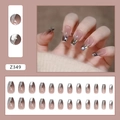 Detail of pink cat eye press-on nails set with 24pcs glitters and geometric patterns - Z349 Aurora Fragments (Glue Style)