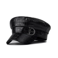 Berretto da marinaio nero in pelle PU con trama coccodrillo e fibbia D metallica - M (56-58cm) / Tutto in pelle PU nera