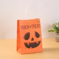 Halloween pumpkin gift bag with Trick or Treat print and white twisted rope handles - Style 11-AB (Pumpkin Face) / 21x15x8cm