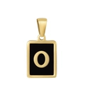 Minimalist 18K gold plated rectangular necklace featuring a black letter O pendant - Letter O