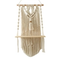 Detail of bohemian hand-woven cotton rope texture with natural wooden shelf - Off-White Style B
