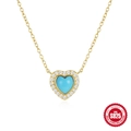S925 Sterling Silber Herz Halskette mit blauem Türkis und Zirkonia Pavé-Besatz - 925er Silber / Gold