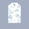 Gift tag with watercolor tropical fish and coral illustrations on white cardstock - Little Fish Watercolor Tag
