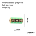 Macro detail of hexagonal copper gold plated charm with enamel star and size specs - PT0008-Green Black Gold Retro Radial Bead