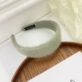Detail of light green knitted headband with soft mohair texture and hand made label - Knitted Wide Brim Style / 6#Green
