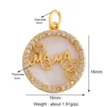 Golden micro-pave zircon MAMA pendant with shell base and heart motif 16mm - Shell MAMA Round (K301348-Shell)