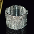 Elastic wide silver multi-row bridal rhinestone bracelet with sparkling clear crystals - 12 Row Silver Clear Rhinestone Bracelet