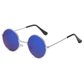 Vintage Kinder-Sonnenbrille mit rundem Silberrahmen und blau verspiegelten Gläsern - Silberner Rahmen Blau Verspiegelte Gläser
