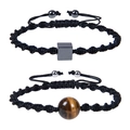 Detailed view of handmade woven bracelets with tiger eye stones and square beads - Set-4