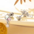 Silver teardrop stud earrings with pink gemstone and zirconia accents, professional view - 1 Piece (A293) / Silver