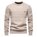 Classic crew neck knitted sweater for men in beige, high-quality knitwear with soft texture - S / Apricot