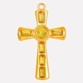 304 stainless steel cross pendant in gold finish with yellow gemstones and glass crystals - Gold-Yellow Rhinestone