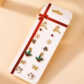 7-pair Christmas earring set with festive deer and tree motifs in gold alloy finish - 13 Reindeer Angel Set