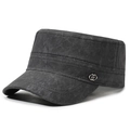 Vintage donkergrijze militaire flatcap van gewassen katoen met metalen embleem - Verstelbaar / donkergrijs