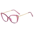 Pink transparent cat-eye blue light glasses with sleek golden metal temples - Purple/Gold