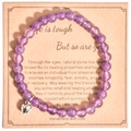 8mm purple natural stone bead bracelet with a silver heart charm on a gift card - Purple Heart With Card Style