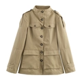 Mode Khaki-Safarijacke mit Stehkragen, Schulterklappen und Taschen für Damen - XS / Khaki