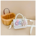 Girls mini tweed handbag with pearl handle and decorative rabbit doll in white and gold - White Rabbit