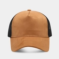 Brown faux suede mesh baseball cap with stylish two-tone breathable trucker design - Adjustable / Solid Camel