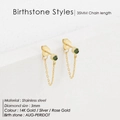 Stainless steel tassel earrings featuring 3mm peridot studs in a 14K gold finish - August Light Green - Gold