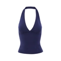 Navy blue halter neck V-neck camisole top with built-in padding and slim fit design - S / Navy Blue