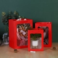 Red paper gift bag with large clear window and matching handles in three sizes - Red