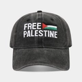Detailed view of high-quality Free Palestine embroidery on washed black baseball cap - Adjustable / Palestine Flag (Black)
