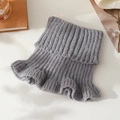 Grey knitted neck warmer for women with ribbed texture and ruffled hem detail - Adult Neck Warmer - Gray