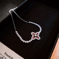 Silver vintage bracelet with red teardrop stones and sparkling floral clover charm - Silver Ruby Color Zircon Clover (7#)